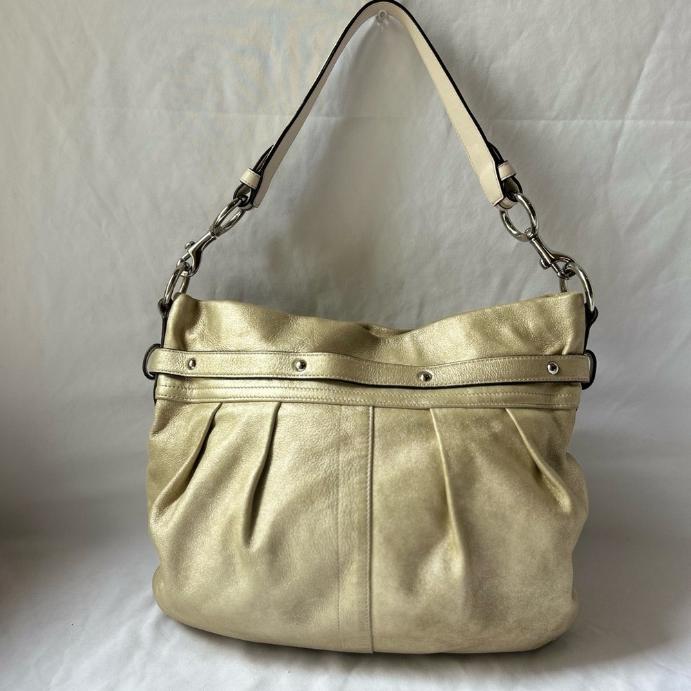 COACH VTG Shimmer Metallic Gold Soft Pleated Goat Suede Belted Hobo Shoulder Bag - Picture 2 of 10